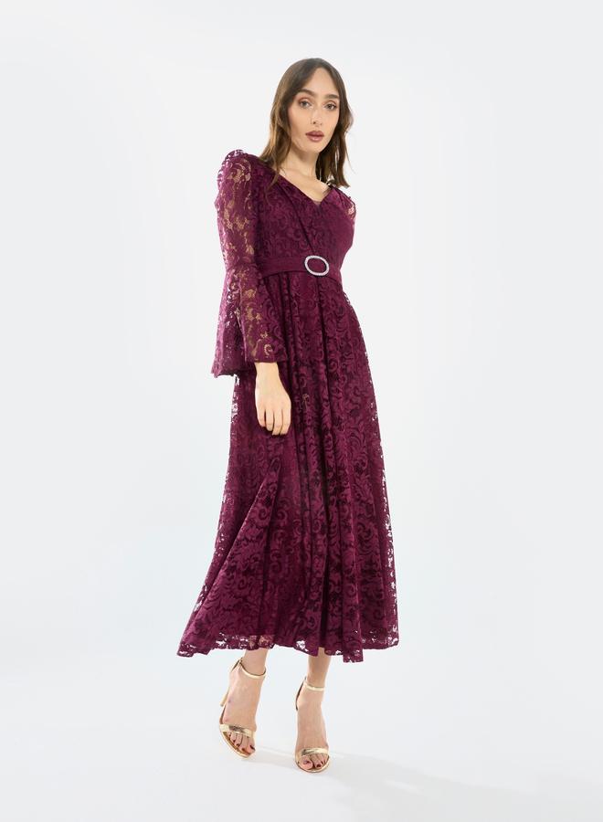 House of Moda Women Lace Flare Sleeve Midi Dress - Image 2